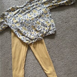 Jessica Simpson Floral Top and Yellow Leggings Set